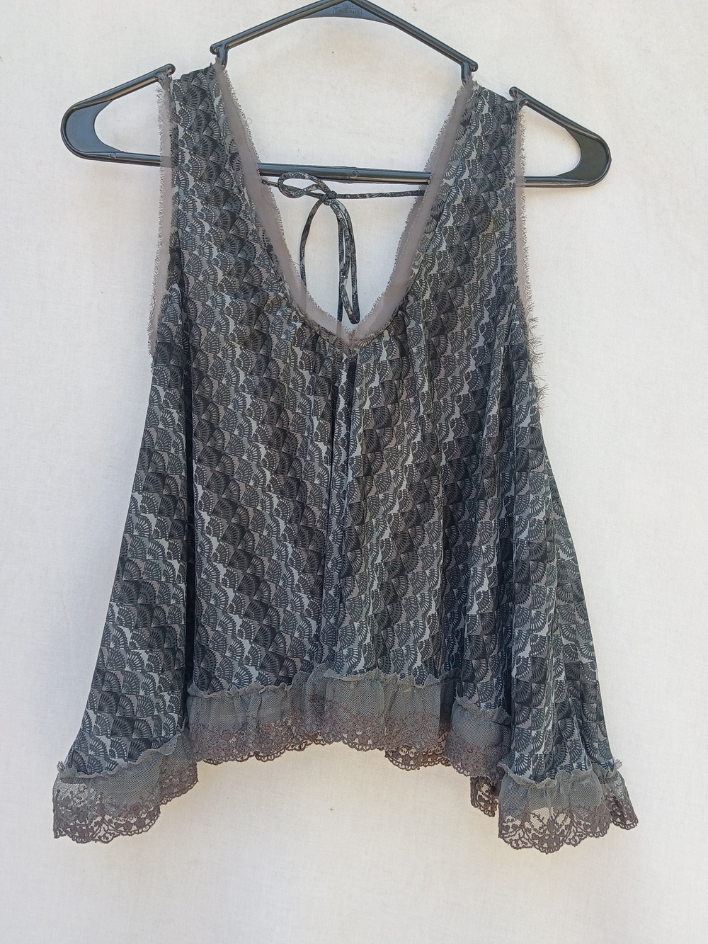 Free People Gray Lace-Overlay V-Neck Camisole Boho Feminine Sleeveless XS